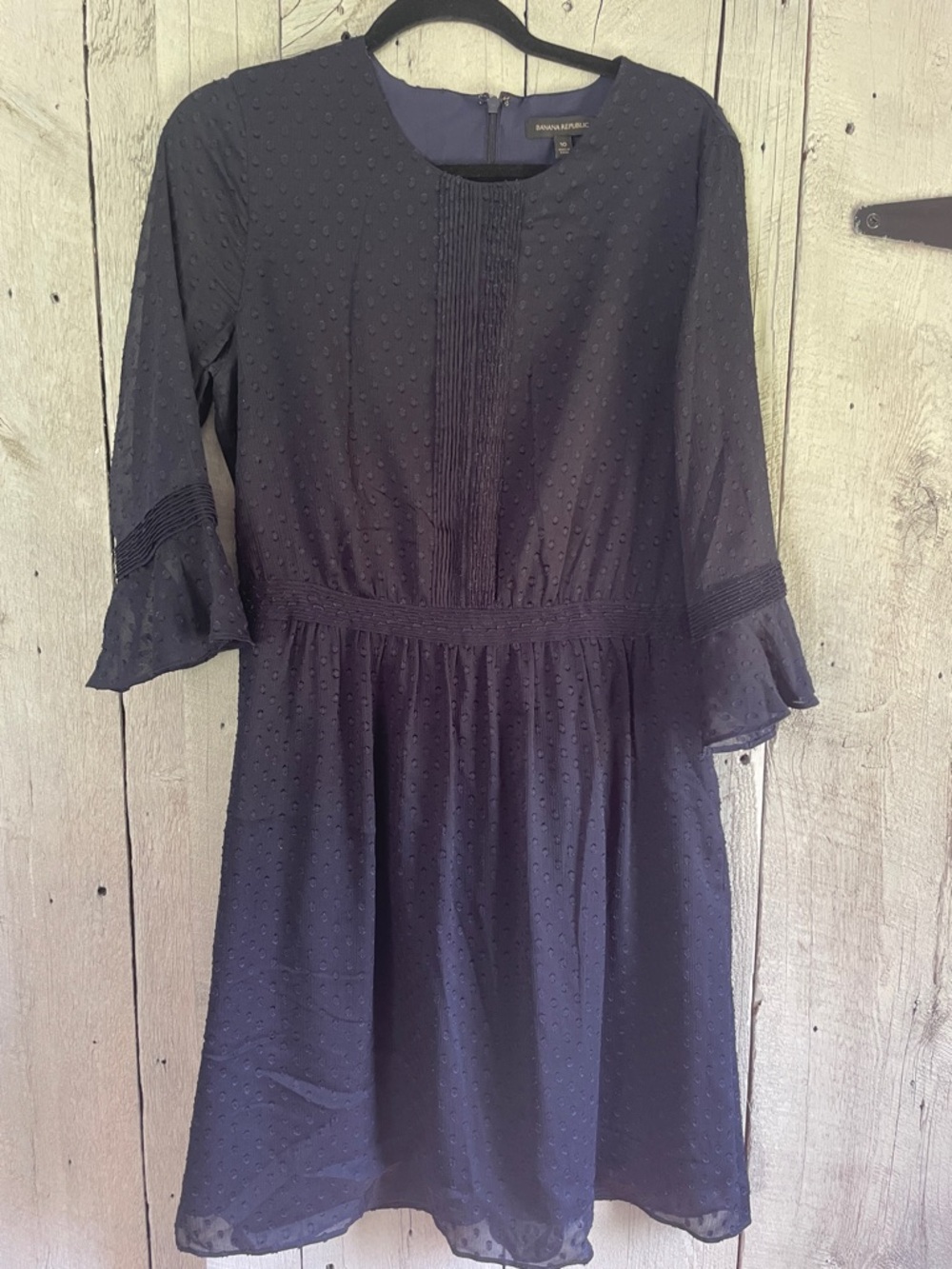 Banana Republic Navy Swiss Dot Pintuck Fit-and-Flare Dress